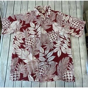 Go Barefoot Hawaiian Tradition Full Button Up Shirt XL Tall Red And White Floral
